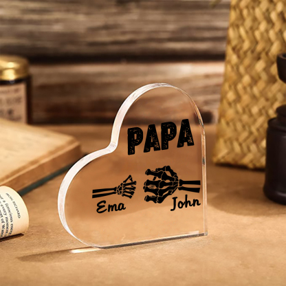 Personalisierte 2 Namen Acryl-Deko Papa Skelett Hand Schreibtischdekoration für Vater
