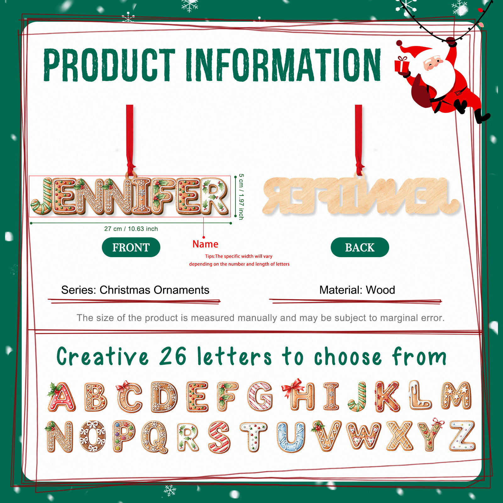 Personalisierter Lebkuchen-Namens-Weihnachtsbaumsanhänger