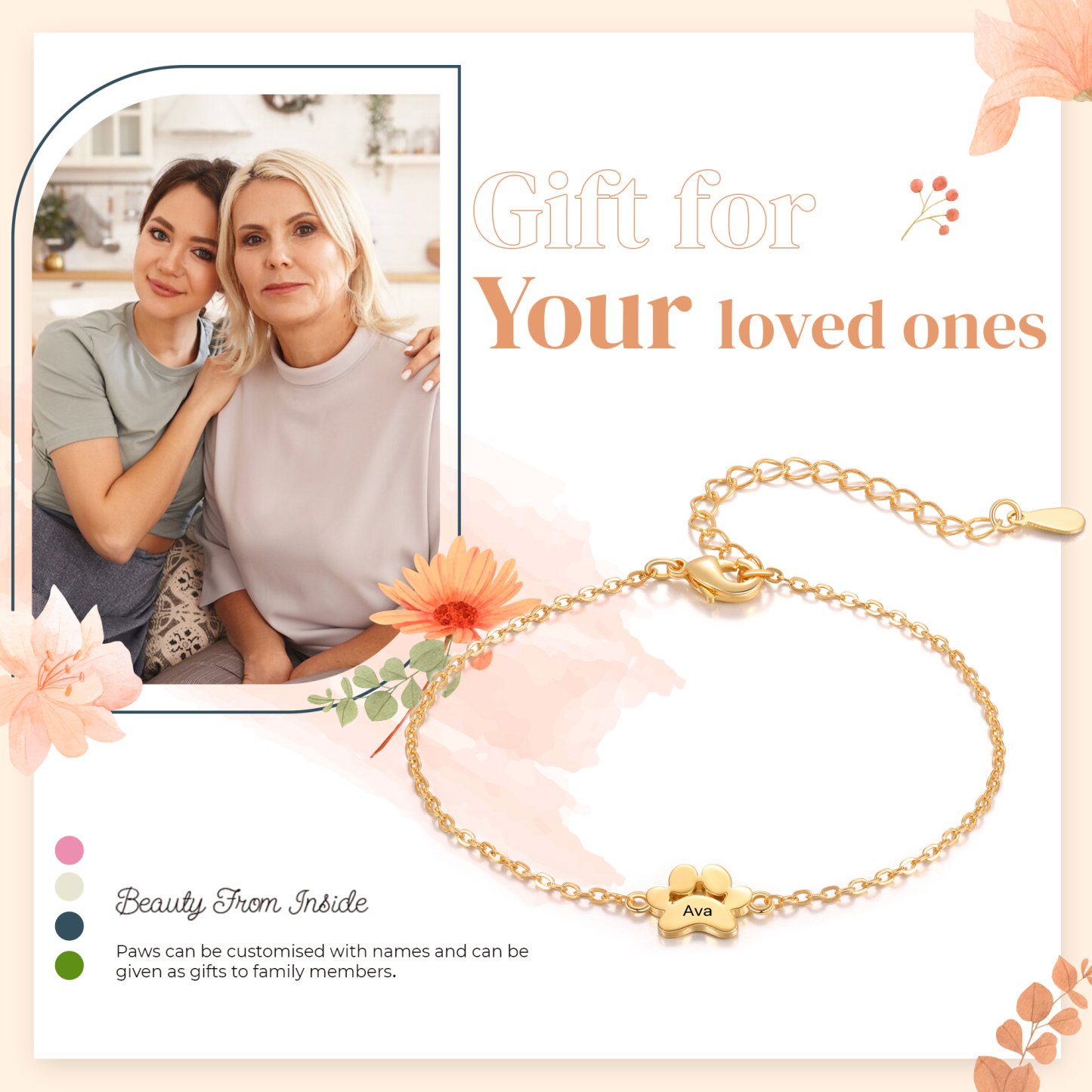 Personalisierter 1 Name Pfotenabdrücke Golden Armband