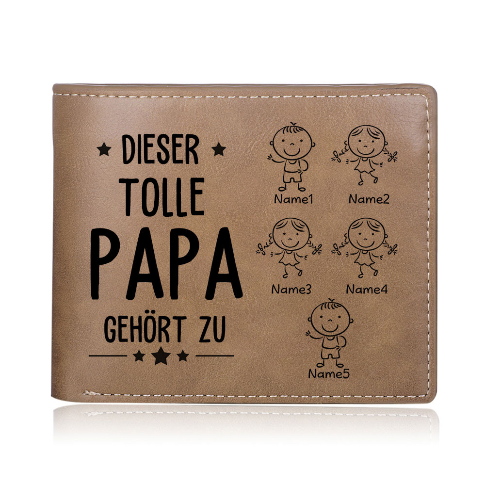 Personalisierte 5 Namen & Foto-Dieser tolle Papa gehört  PU Leder Kurze Geldbörse für Vater