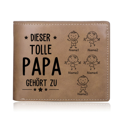 Personalisierte 5 Namen & Foto-Dieser tolle Papa gehört  PU Leder Kurze Geldbörse für Vater