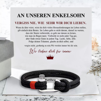Herren Personalisierter 1 Name Edelstahl Hufeisenschnalle Handseil Armband-An unseren Enkelsohn-Geschenk mit Nachrichtenkarte