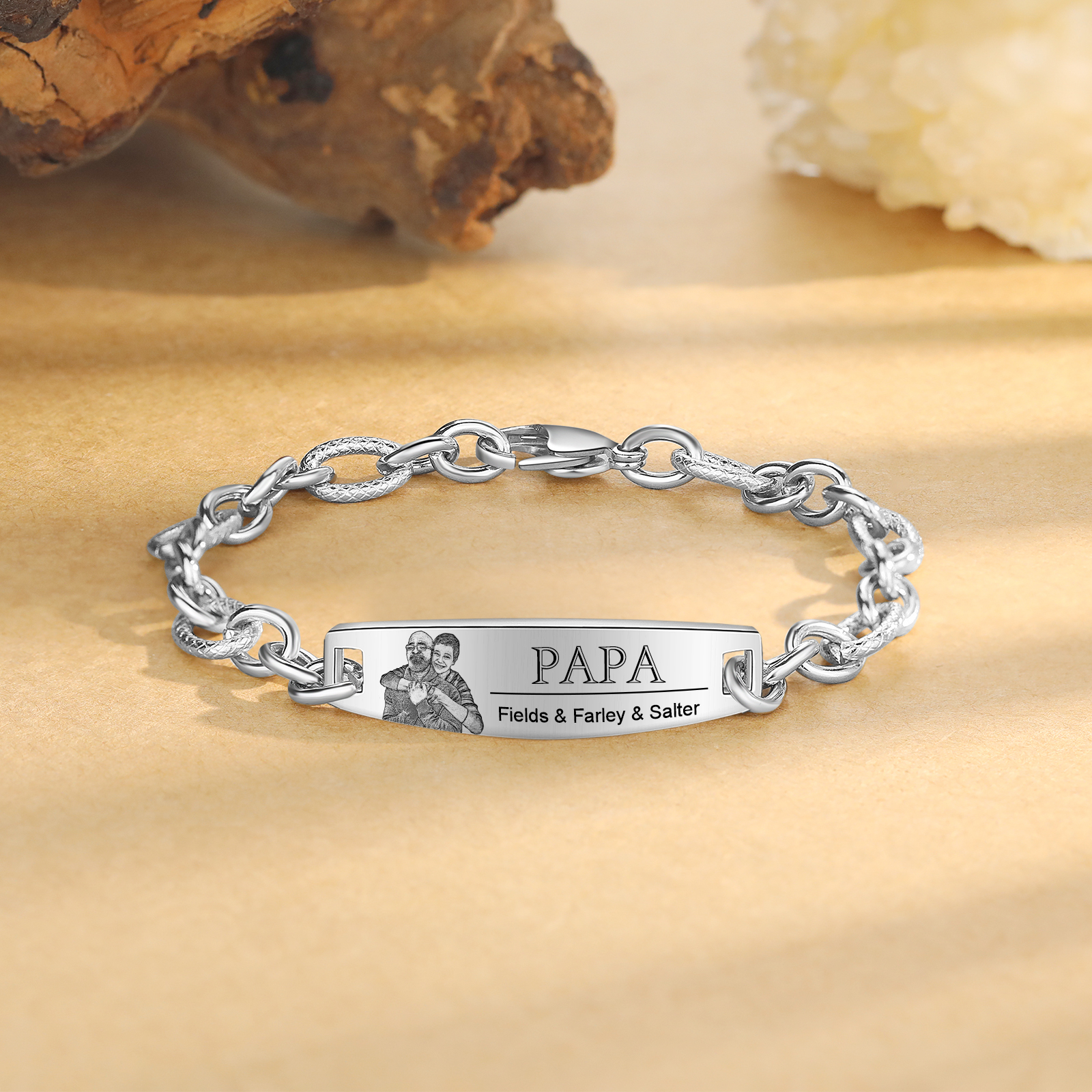 Herren Armband-Personalisiertes 3 Namen & Text & Foto Edelstahl Armband 