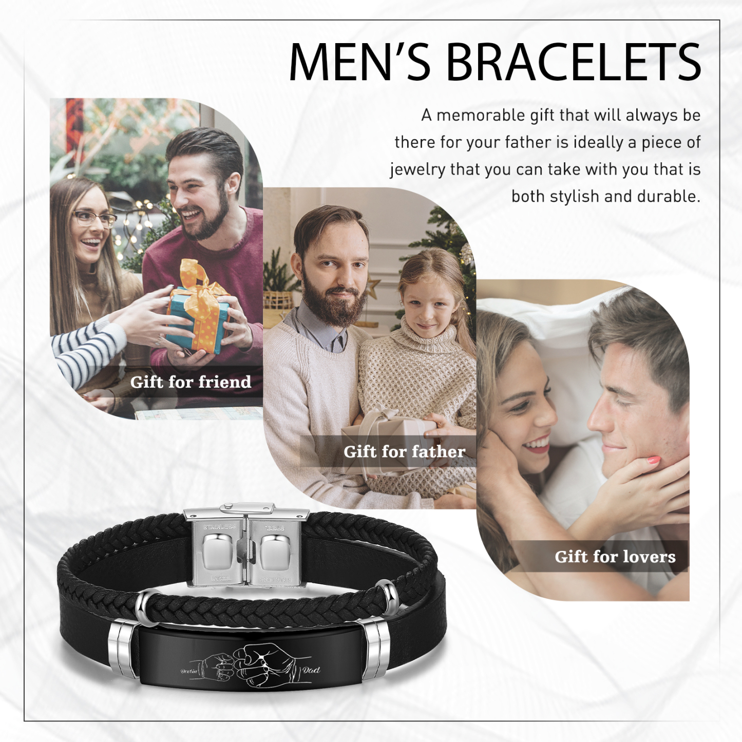 Personalisiertes Herren 2 Namen Faust Doppelt Leder Armband