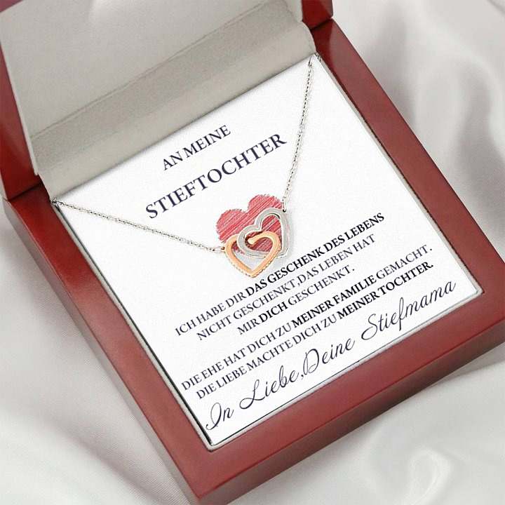 S925 Silber Herz Halskette - An Meine Stieftochter von Stiefmama - Geschenk mit Nachrichtenkarte