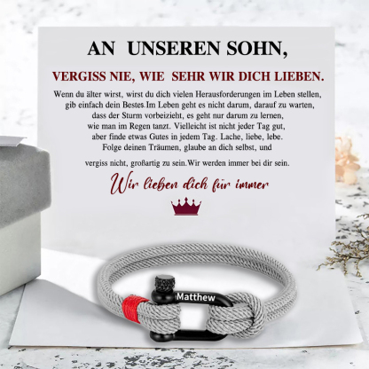 Herren Personalisierter 1 Name Edelstahl Hufeisenschnalle Handseil Armband-An unseren Sohn-Geschenk mit Nachrichtenkarte