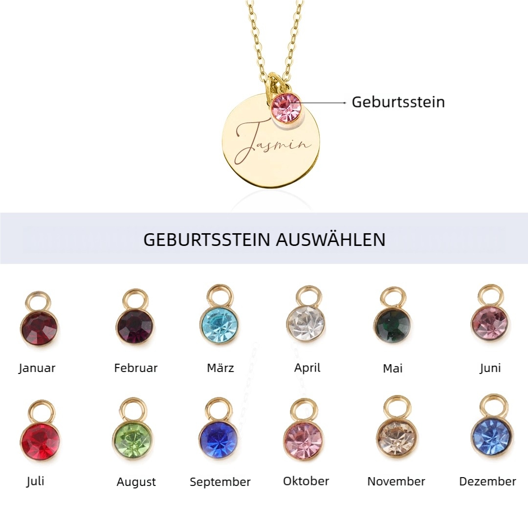 Einhorn-Halskette zur Einschulung Namensgravur mit Geburtsstein – Geschenkbox