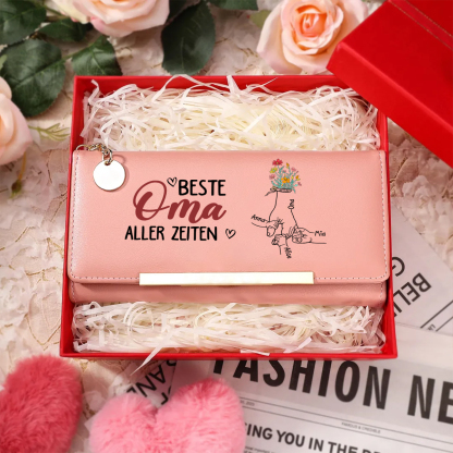 Personalisierte Damen-Geldbörse mit floralem Hand-in-Hand-Motiv – Beste Mama/Oma aller Zeiten