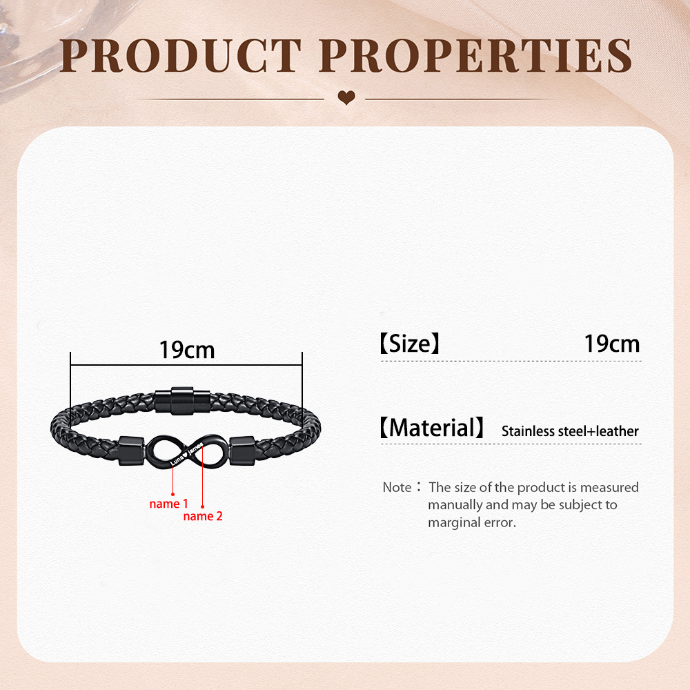 Herren Personalisierte 2 Namen Leder Infinity Armband