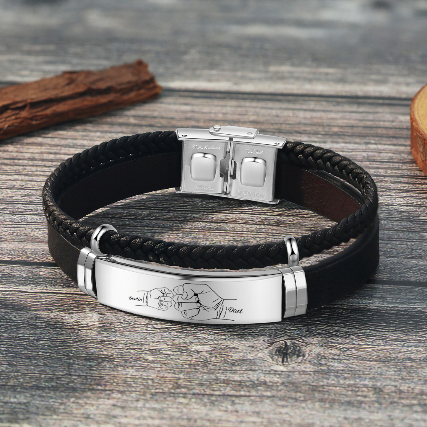 Personalisiertes Herren 2 Namen Faust Doppelt Leder Armband