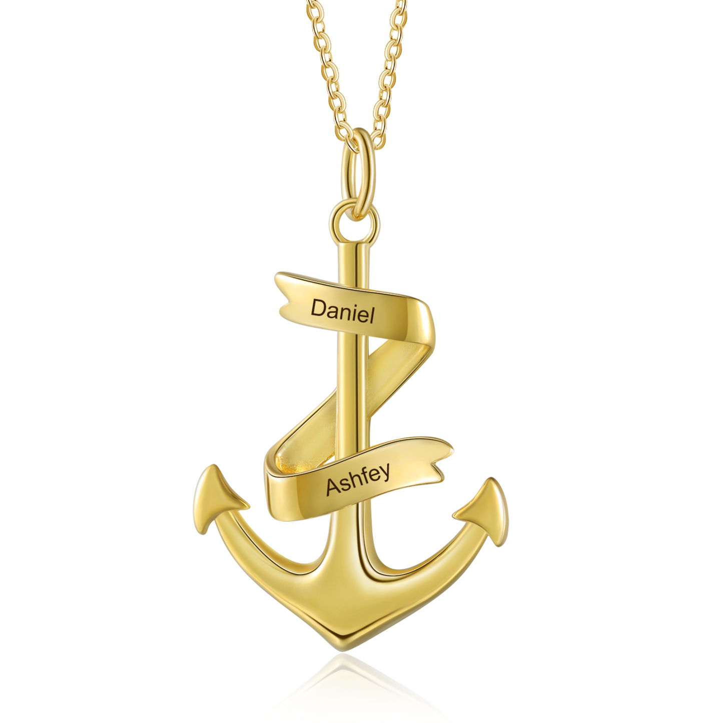 925 Sterling Silber Personalisierte 2 Namen Anker Halskette-Geschenk mit Meer Nachrichtenkarte