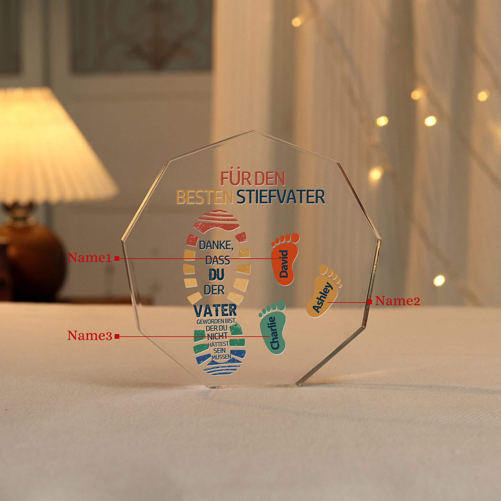 Neuneck Acryl-Deko Personalisierte 4 Namen -Für den besten Stiefvater- Schreibtischdekoration für Stiefvater
