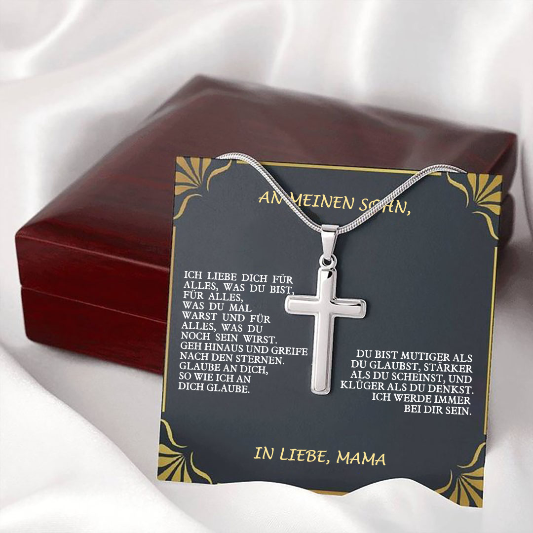 925 Sterling Silber An Meinen Sohn von Mama Kommunion Kreuz Halskette - Geschenk mit Nachrichtenkarte