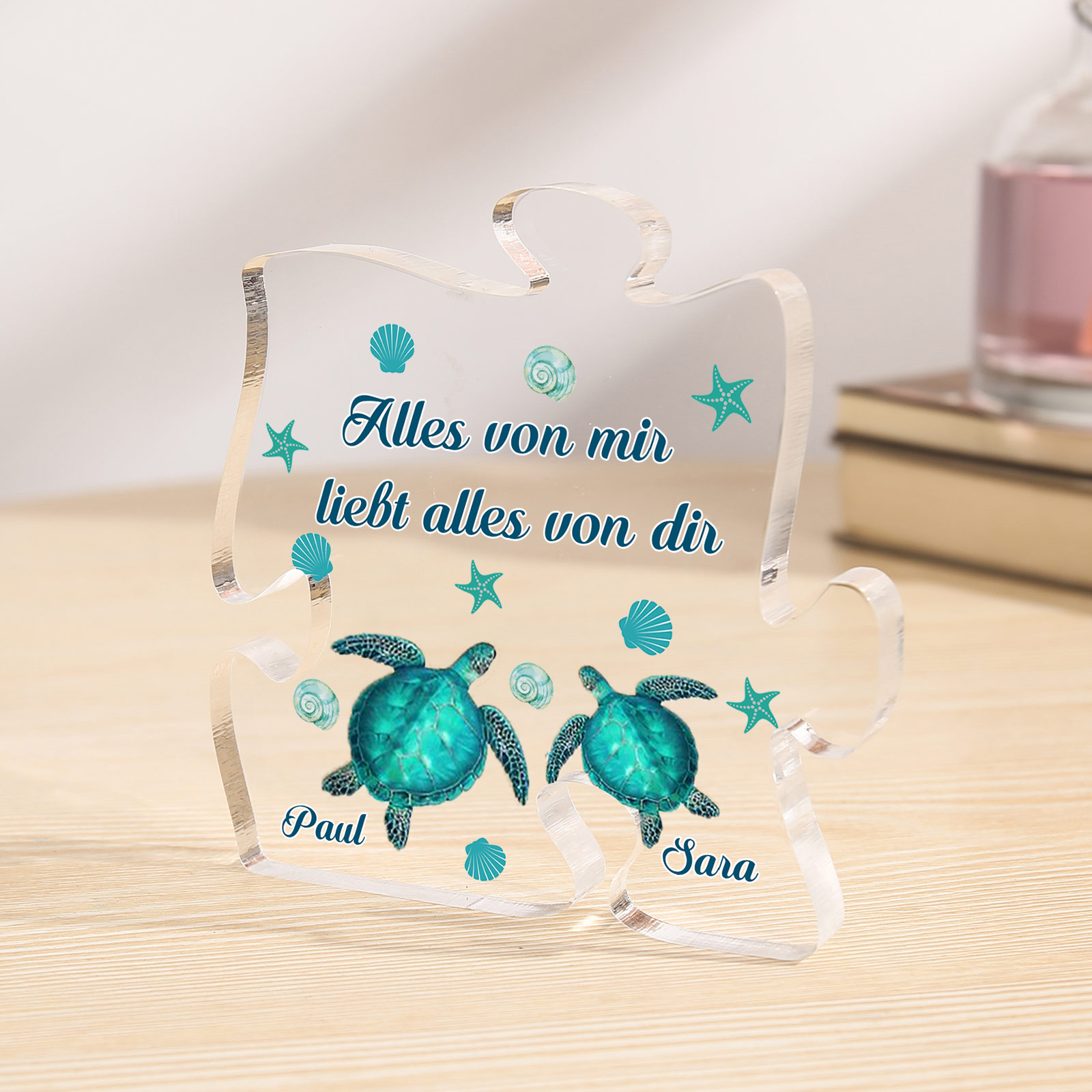 Personalisierte 2 Namen Puzzle Acryl-Deko-Alles von mir liebt alles von dir-Schreibtischdekoration für Paar