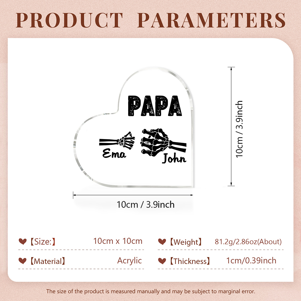 Personalisierte 2 Namen Acryl-Deko Papa Skelett Hand Schreibtischdekoration für Vater