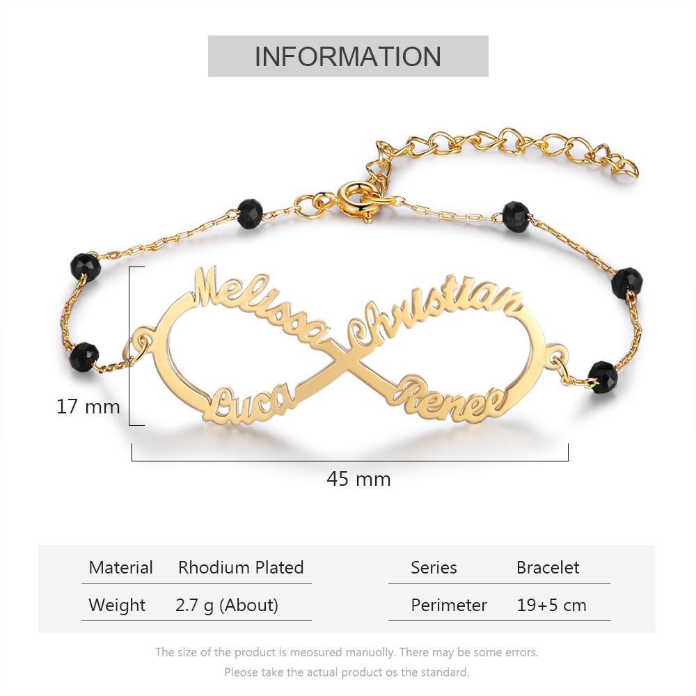 Infinity Armband mit 4 Namensgravur Kundenspezifisch