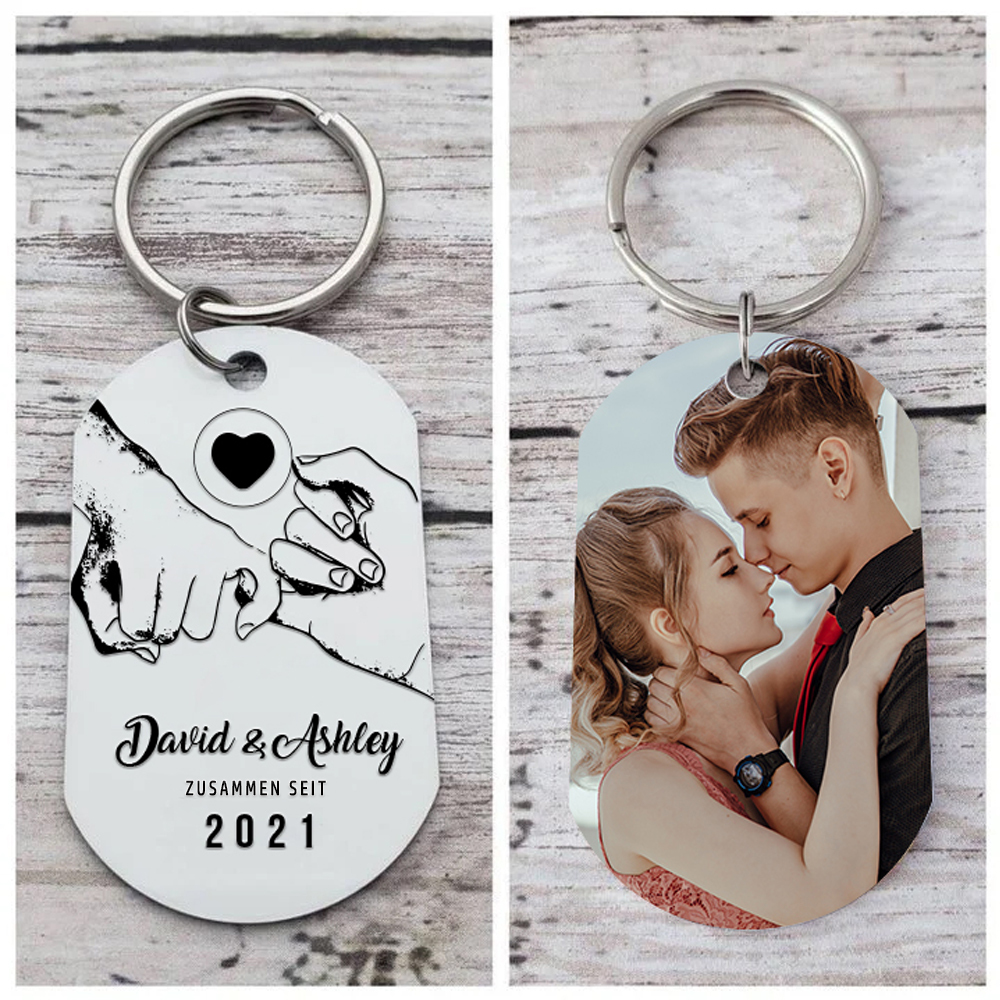 Personalisierbares Foto & 2 Namen & Text & Jahr Schlüsselanhänger-Geschenk für Paare