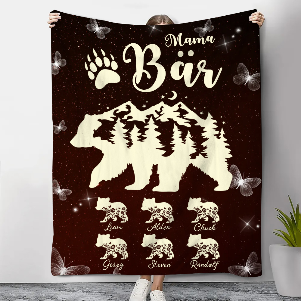 Personalisierbare 6 Namen Mama Bär Braun Decke - Geschenk für Mutter