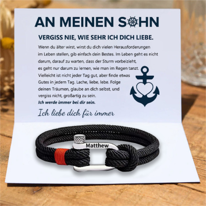 Herren Personalisierter 1 Name Edelstahl Hufeisenschnalle Handseil Armband-An meinen Sohn Glaube an dich selbst-Geschenk mit Nachrichtenkarte