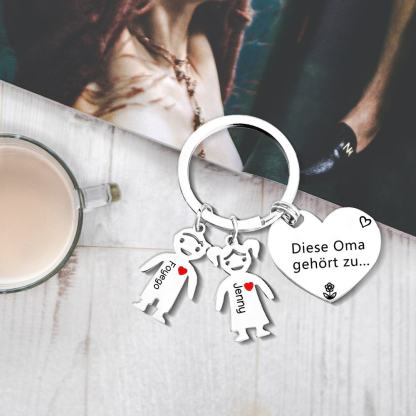 Personalisierte 2 Namen Familie Herz Schlüsselanhänger-Diese Oma Gehört zu-Geschenk für Großmutter