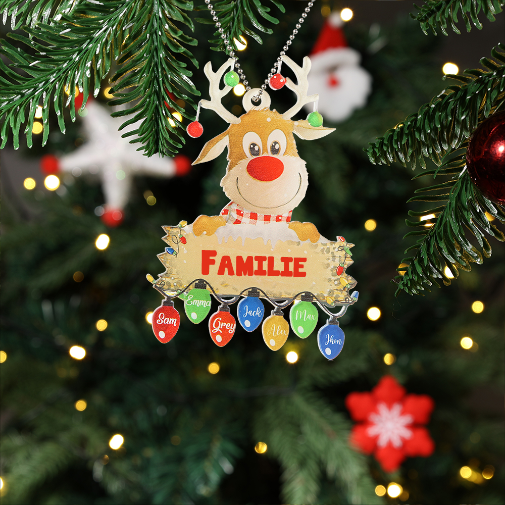 Acryl Personalisierte 7 Namen & Text Rentier Weihnachtsornament Weihnachtsbaum Anhänger