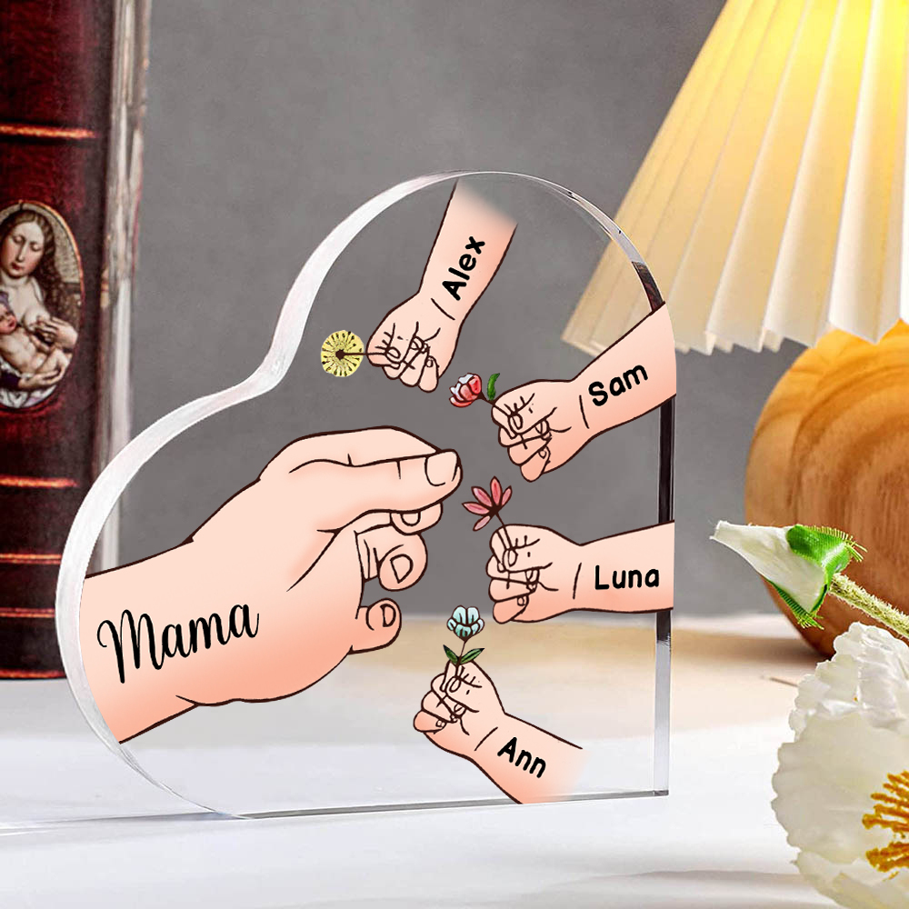 Personalisierte 5 Namen Mama Hand Familie Acryl-Deko Schreibtischdekoration für Mutter