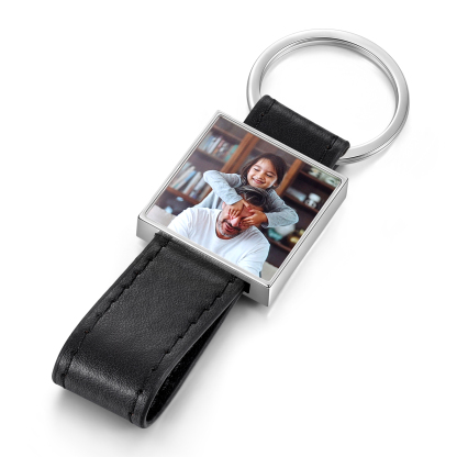 Personalisiertes Foto PU Leder Geometrie Schlüsselanhänger