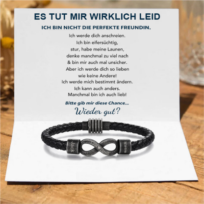 Herren Personalisierte 2 Namen & Text Leder Infinity vintage Armband-Bitte gib mir diese Chance-Geschenk mit Nachrichtenkarte