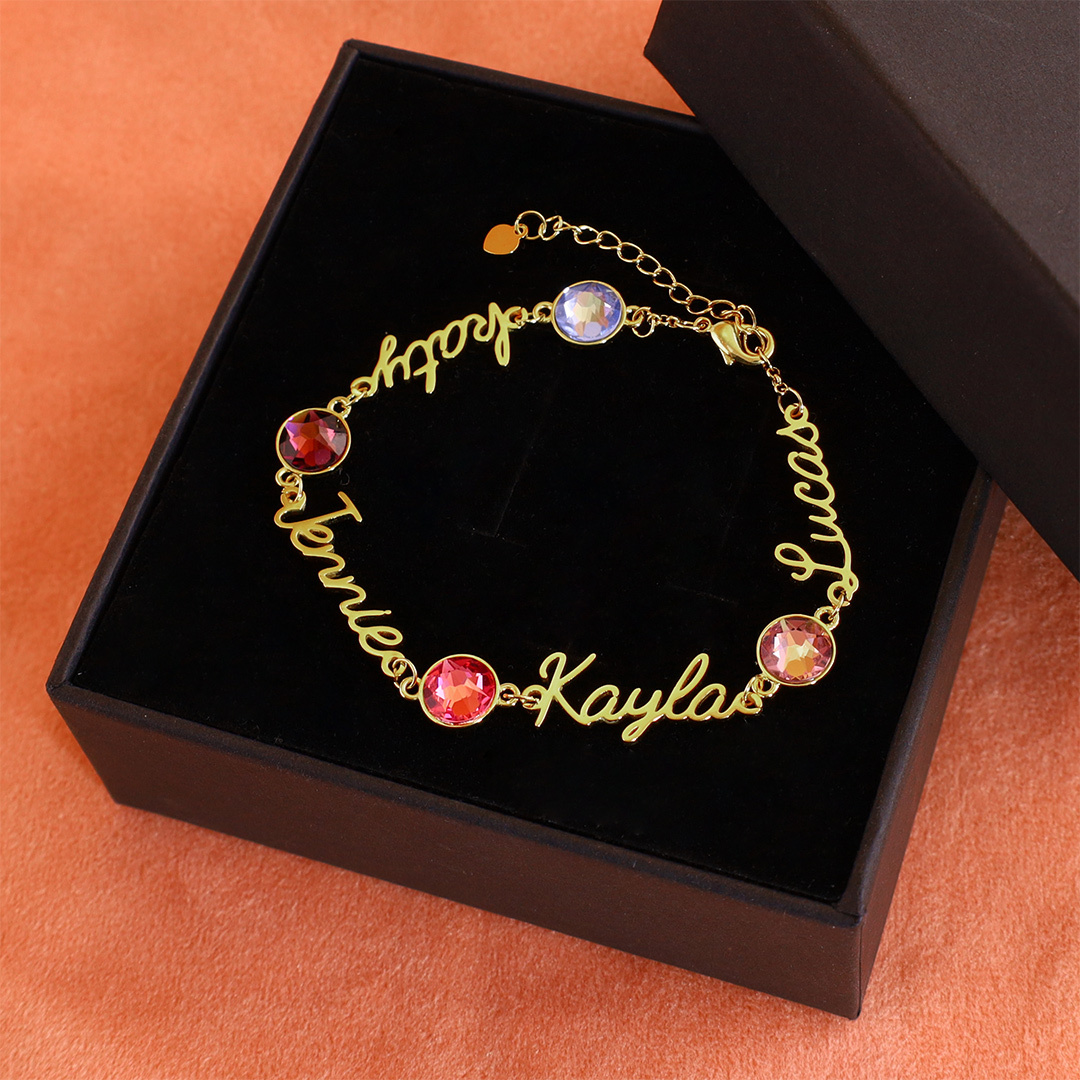 Personalisierte 4 Namen Armband mit 4 Geburtssteinen