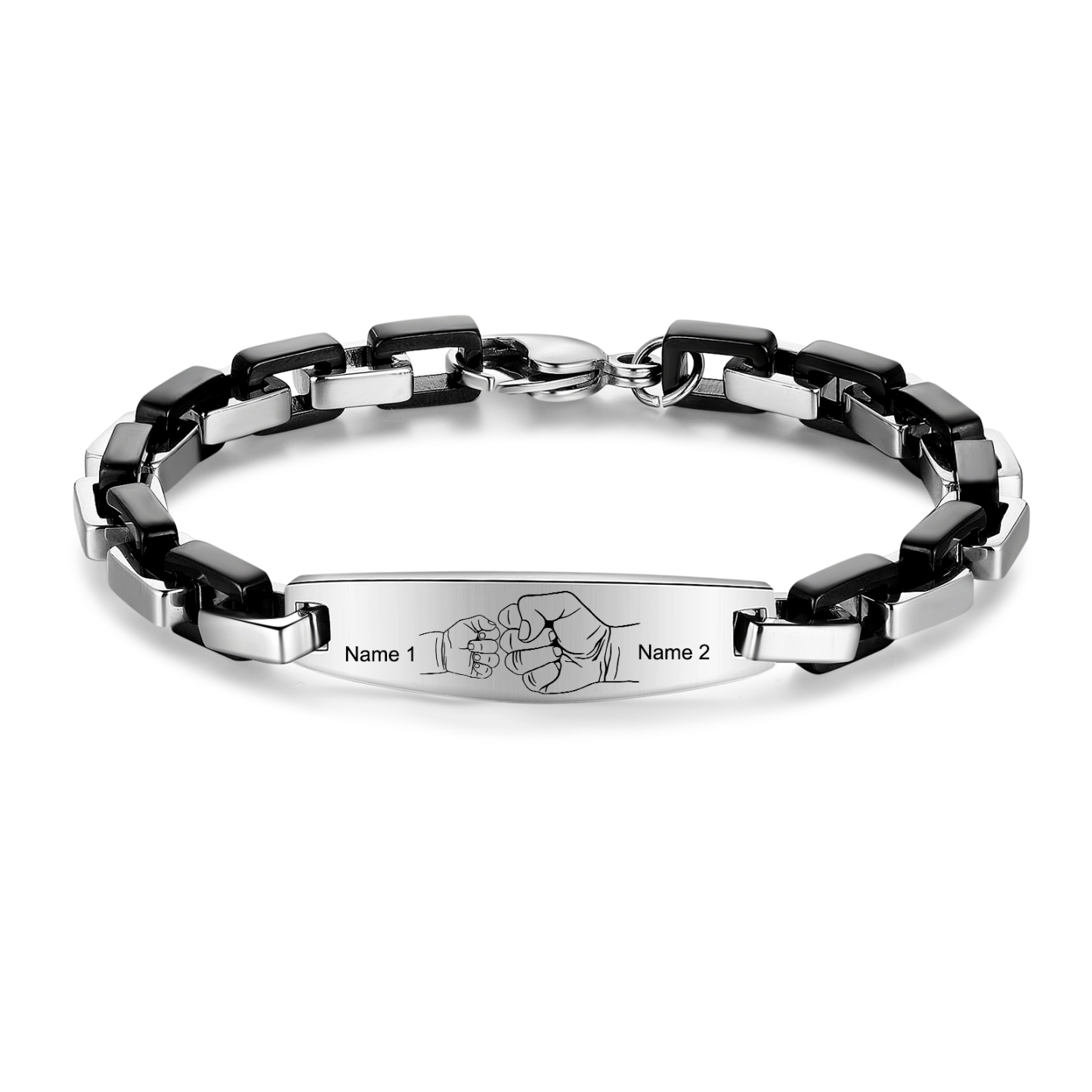 Herren Armband-Personalisiertes 2 Namen Faust Edelstahl Armband 