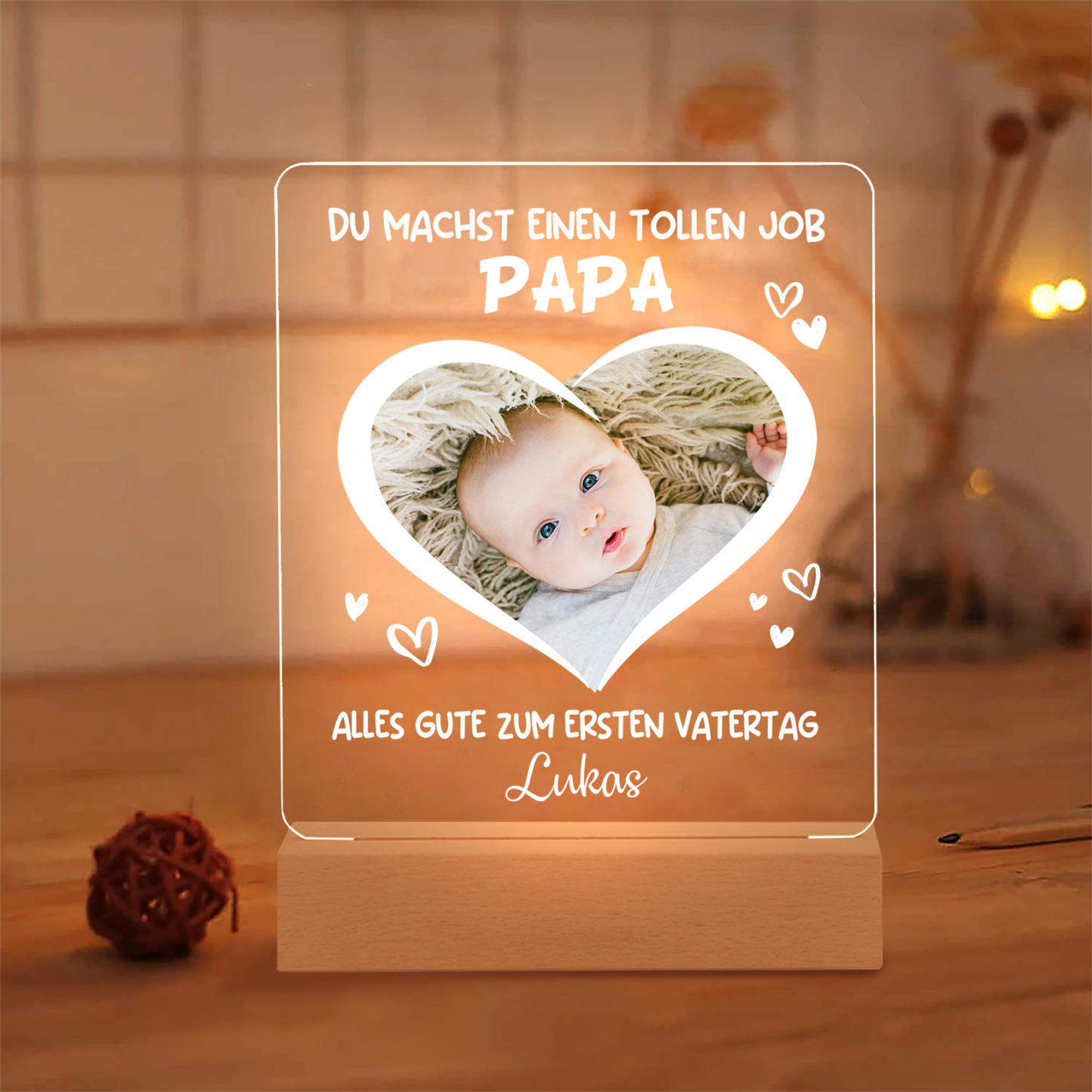 Personalisiertes Foto & Name - Du machst einen tollen Job Papa - Nachtlicht Geschenk für Vater