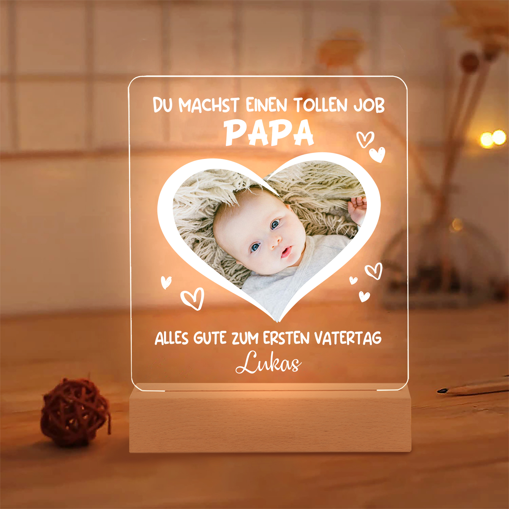 Personalisiertes Foto & Name - Du machst einen tollen Job Papa - Nachtlicht Geschenk für Vater