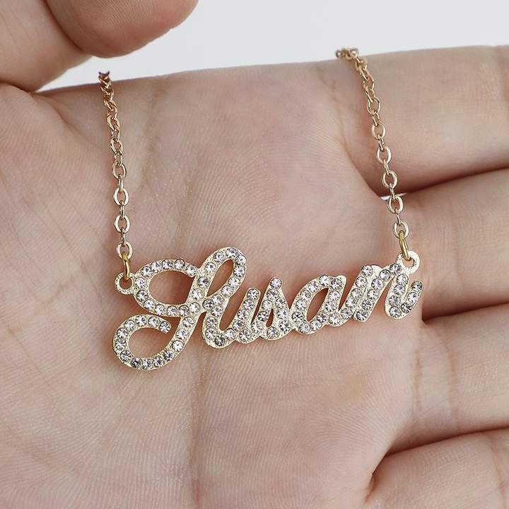 Muttertagsgeschenk personalisierte glänzende Diamant-Namenshalskette