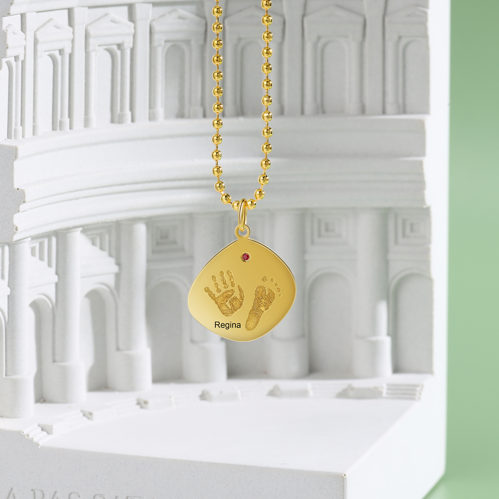 Personalisierte Baby Hand und Fuß Halskette mit Text, Name und Geburtsstein Graviert Geschenke für Mutter