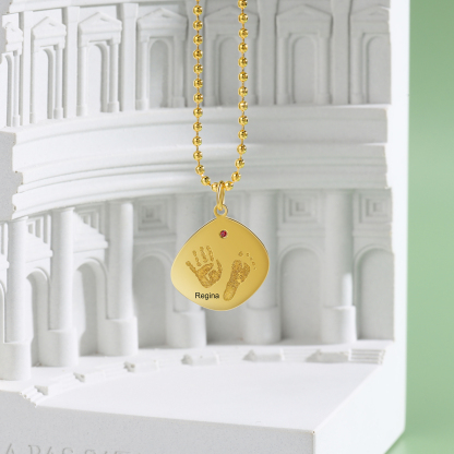 Personalisierte Baby Hand und Fuß Halskette mit Text, Name und Geburtsstein Graviert Geschenke für Mutter