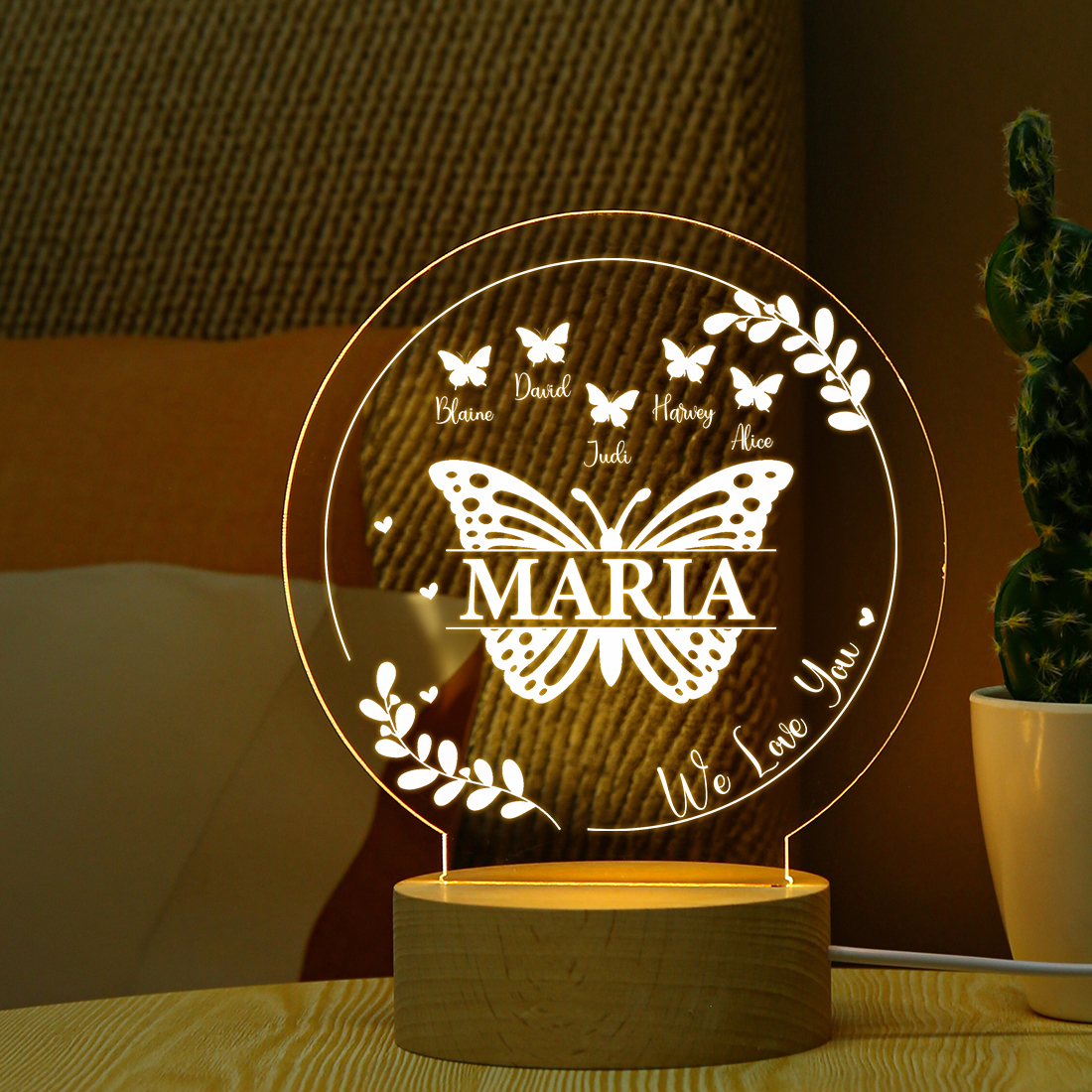 Personalisierte 5 Namen & Text Schmetterling Nachtlicht Geschenk für Familie