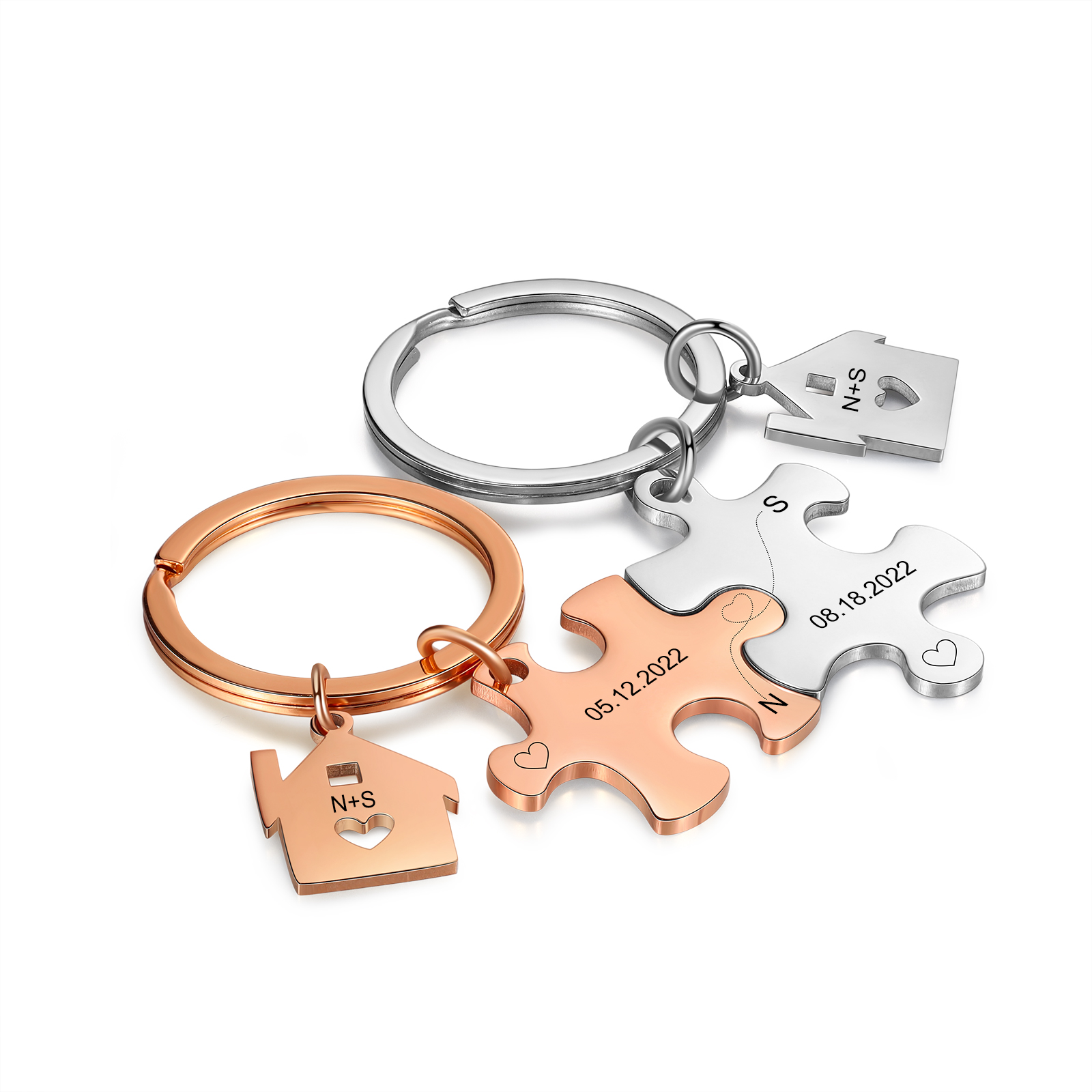 Personalisierte 2 Buchstaben & Datum Puzzle Metall Schlüsselanhänger