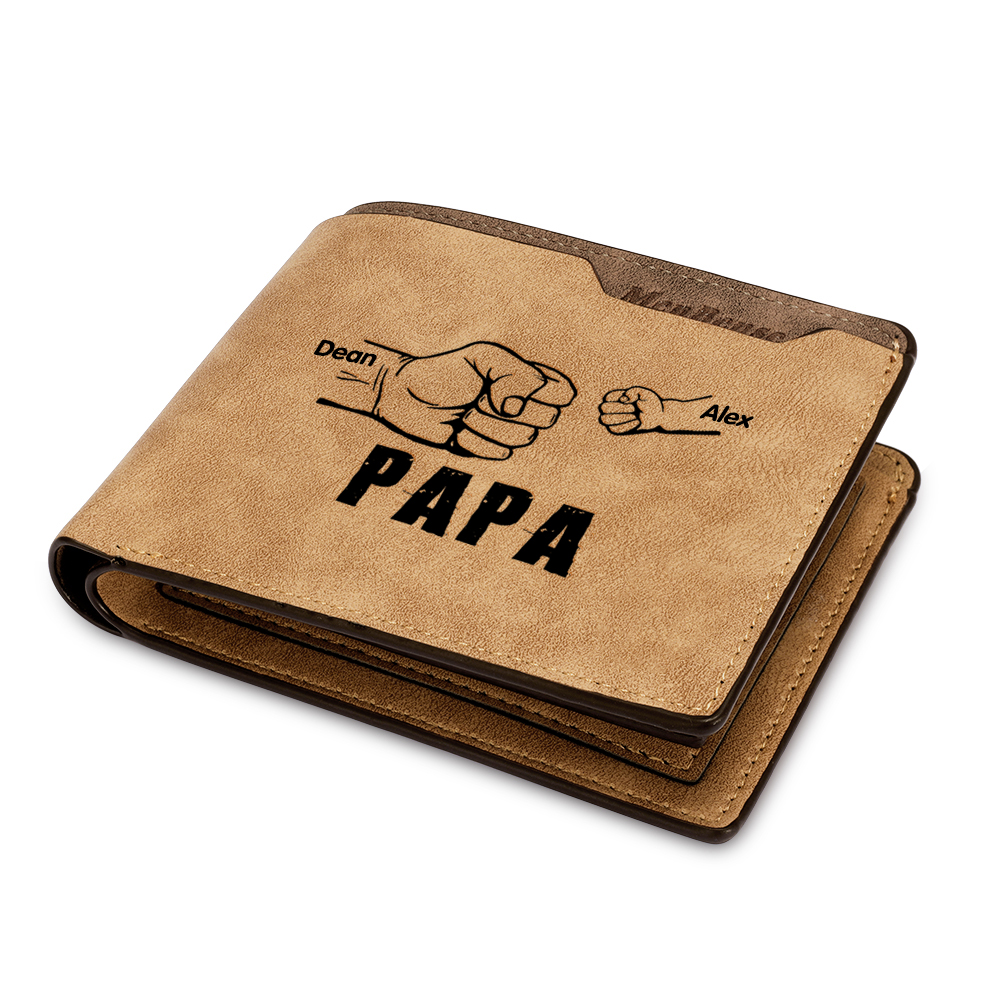 Herren Personalisierte 2 Namen & Text & Foto Leder Papa und Kind Geldbörse Geschenk für Vater