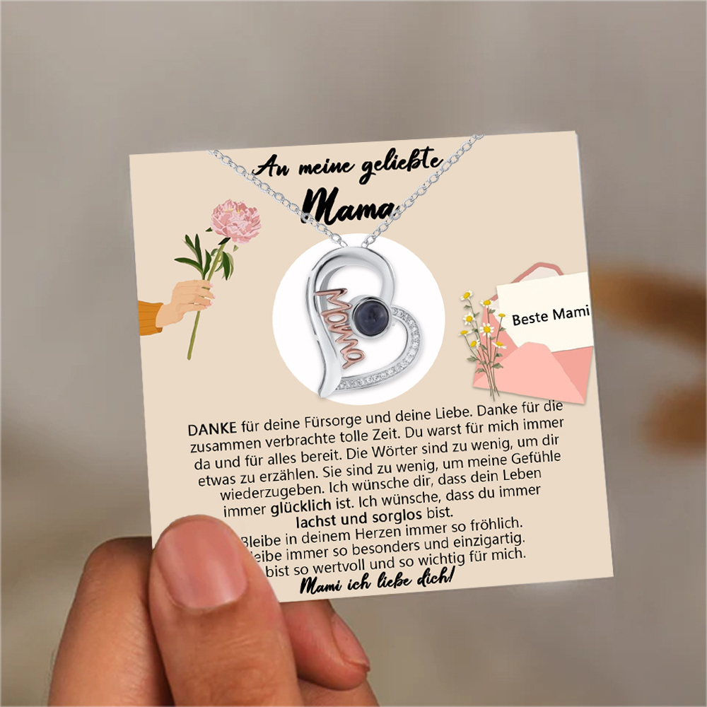 Personalisiertes Foto Herz Projektion Mama Halskette-An meine geliebte Mama-Geschenk mit Nachrichtenkarte 