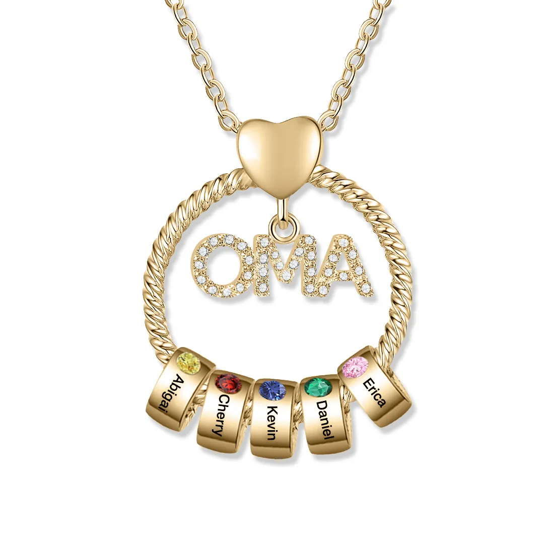 Personalisierte 2-5 Namen Gravur "MAMA"/MOM/OMA Halskette mit 2 Geburtssteinen