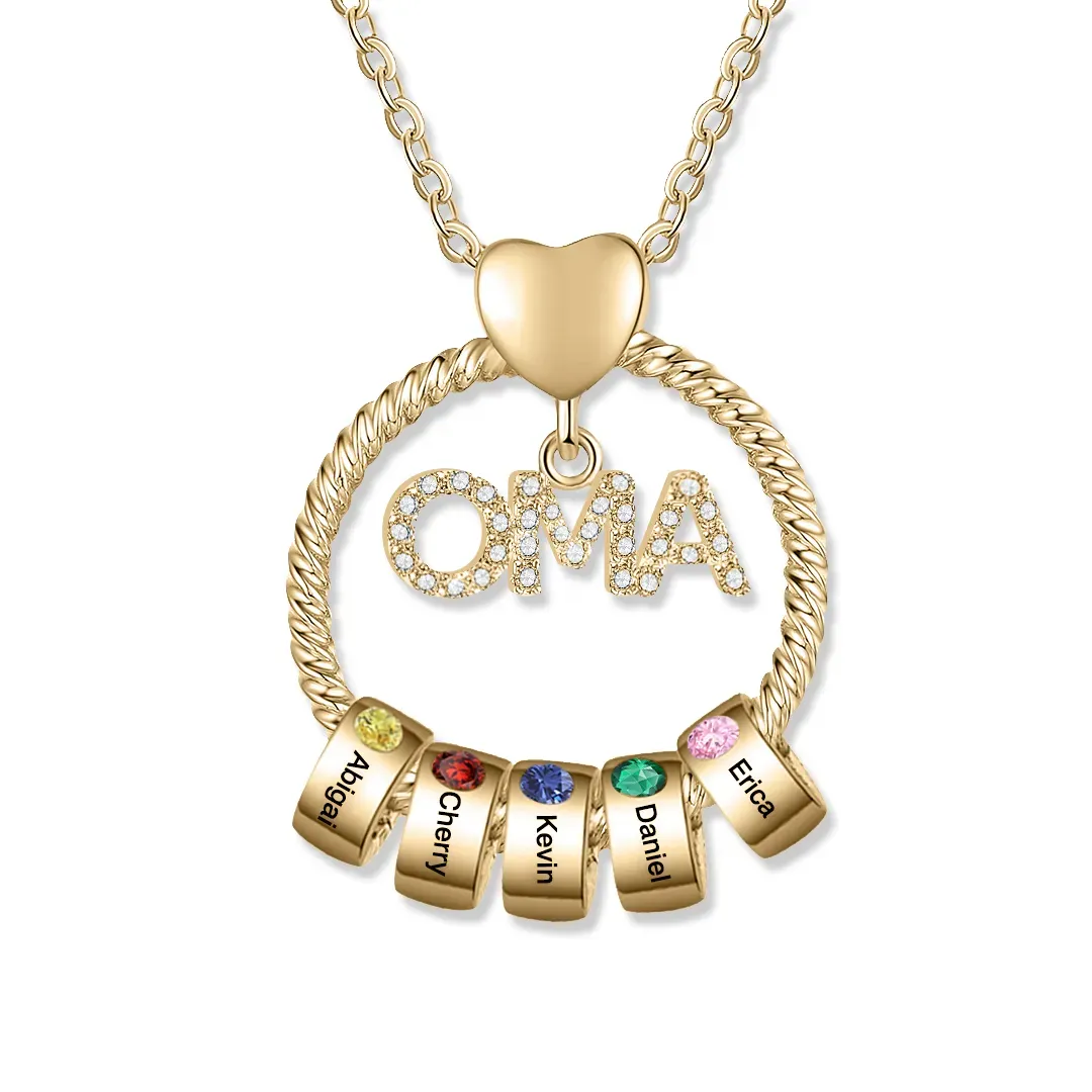 Personalisierte 2-5 Namen Gravur "MAMA"/MOM/OMA Halskette mit 2 Geburtssteinen