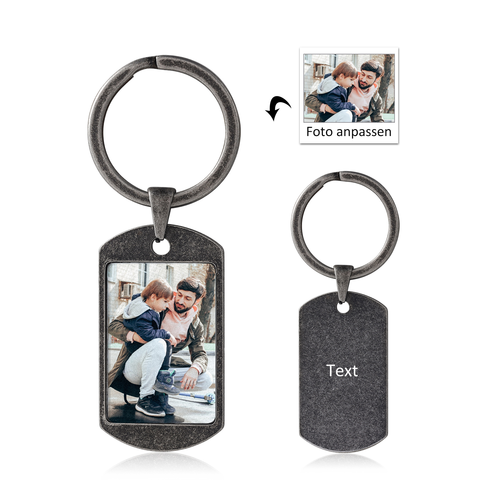 Personalisierbarer Text & Foto Vintage Edelstahl Acry lSchlüsselanhänger-Geschenk für Vater/Großvater