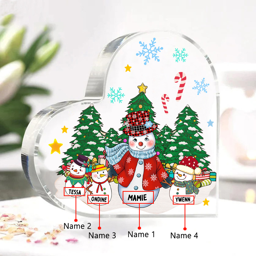 Personalisierte 4 Namen Schneemann Familie Weihnachten Acryl-Deko-Schreibtischdekoration