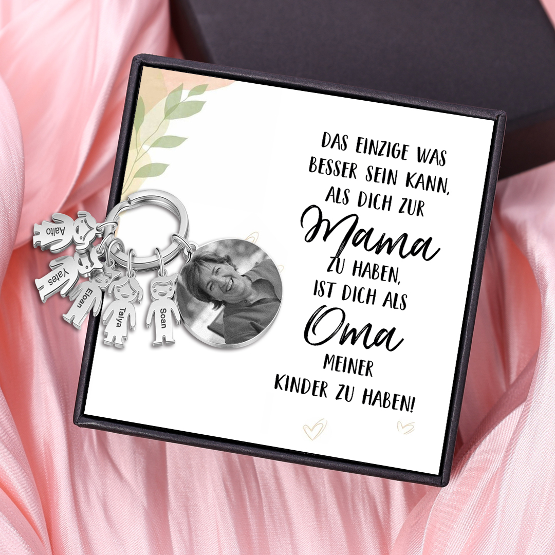 Personalisierter 5 Namen & 1 Foto & 1 Text Schlüsselanhänger-Das Einzige, was besser ist, ist dich als Oma meiner Kinder zu haben-Geschenk mit Nachrichtenkarte
