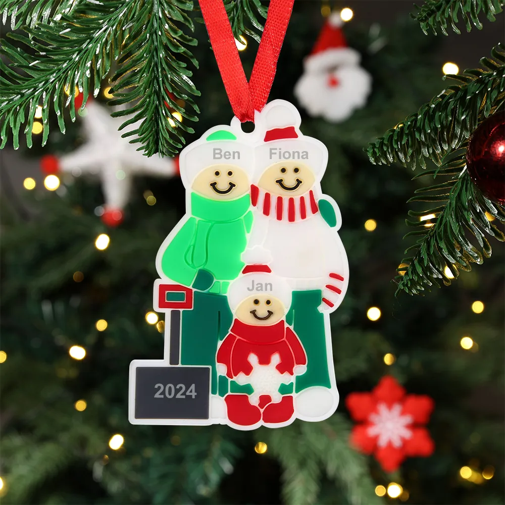 PVC Personalisierte 3 Namen & Jahr Schneeschaufel-Team Weihnachtsornament Weihnachtsbaum Anhänger mit 3 Familienmitgliedern