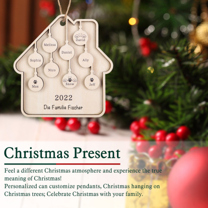 Holz Weihnachtsornament-Personalisiertes 9 Namen Text Jahr Haus Ornament Anhänger 