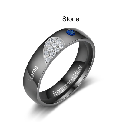 Gravur Name & Text Herz Herren Ring mit 1 Geburtsstein - Paarringe