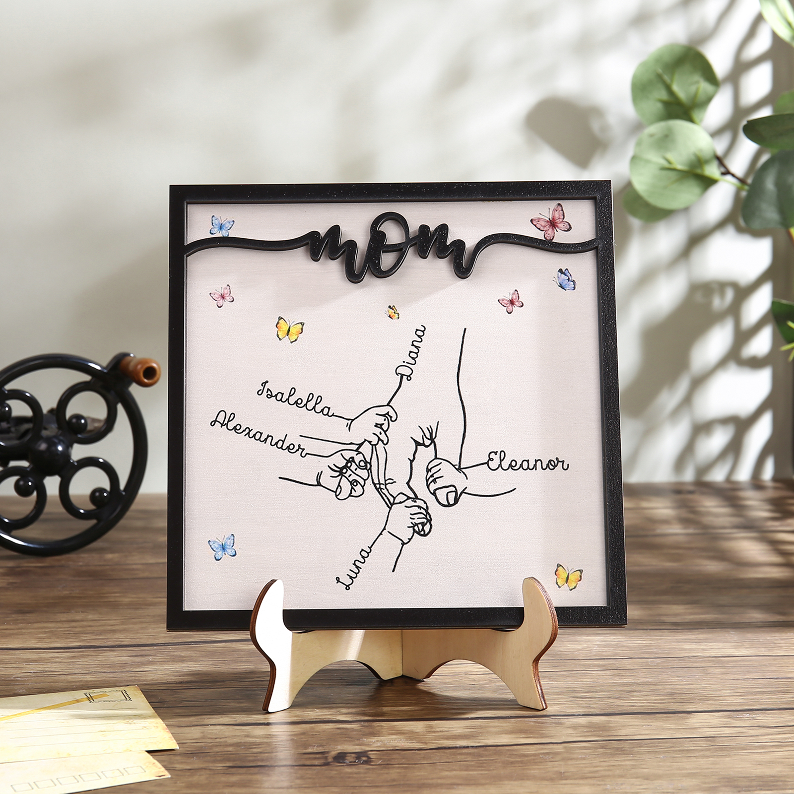 Mom Holz Deko-Personalisierbare 5 Namen Ornament Mutter Hand Holzdekoration für Mutter
