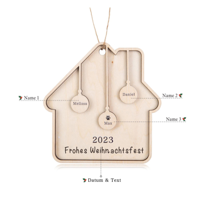 Holz Weihnachtsornament-Personalisiertes 3 Namen Text Jahr Haus Ornament Anhänger 