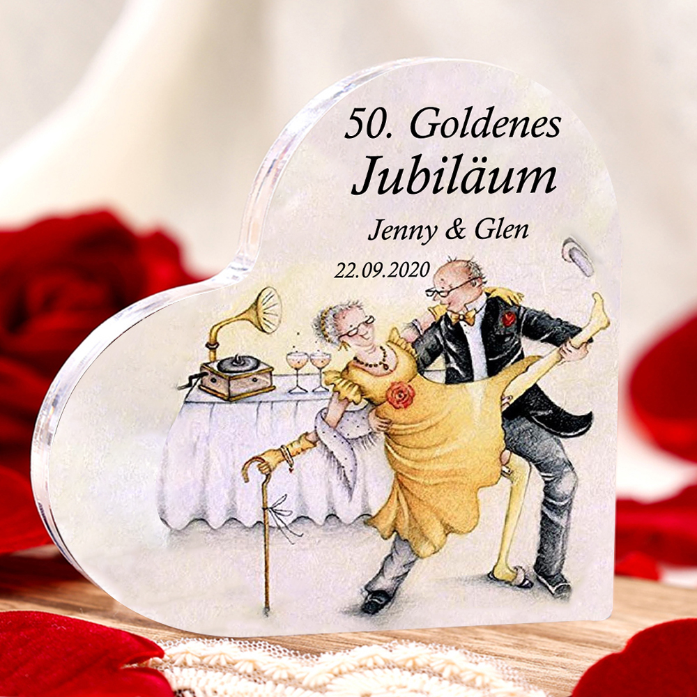 Personalisierter Text & Datum 50. Goldenes Jubiläum Acryl-Deko-Schreibtischdekoration für Paar
